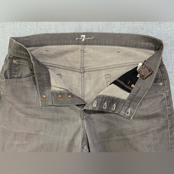 7 For All Mankind Grey Straight Leg Button Fly Jeans, Size 38/33, Cotton/Spandex - Picture 8 of 12
